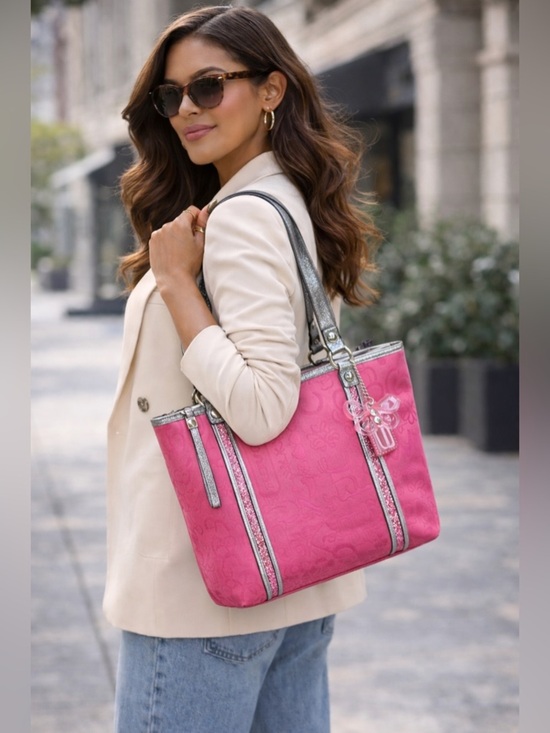 Coach Handbags - COACH Pink Bandana Glitter Graffiti Bag with Silver Accents waterproof dust bag